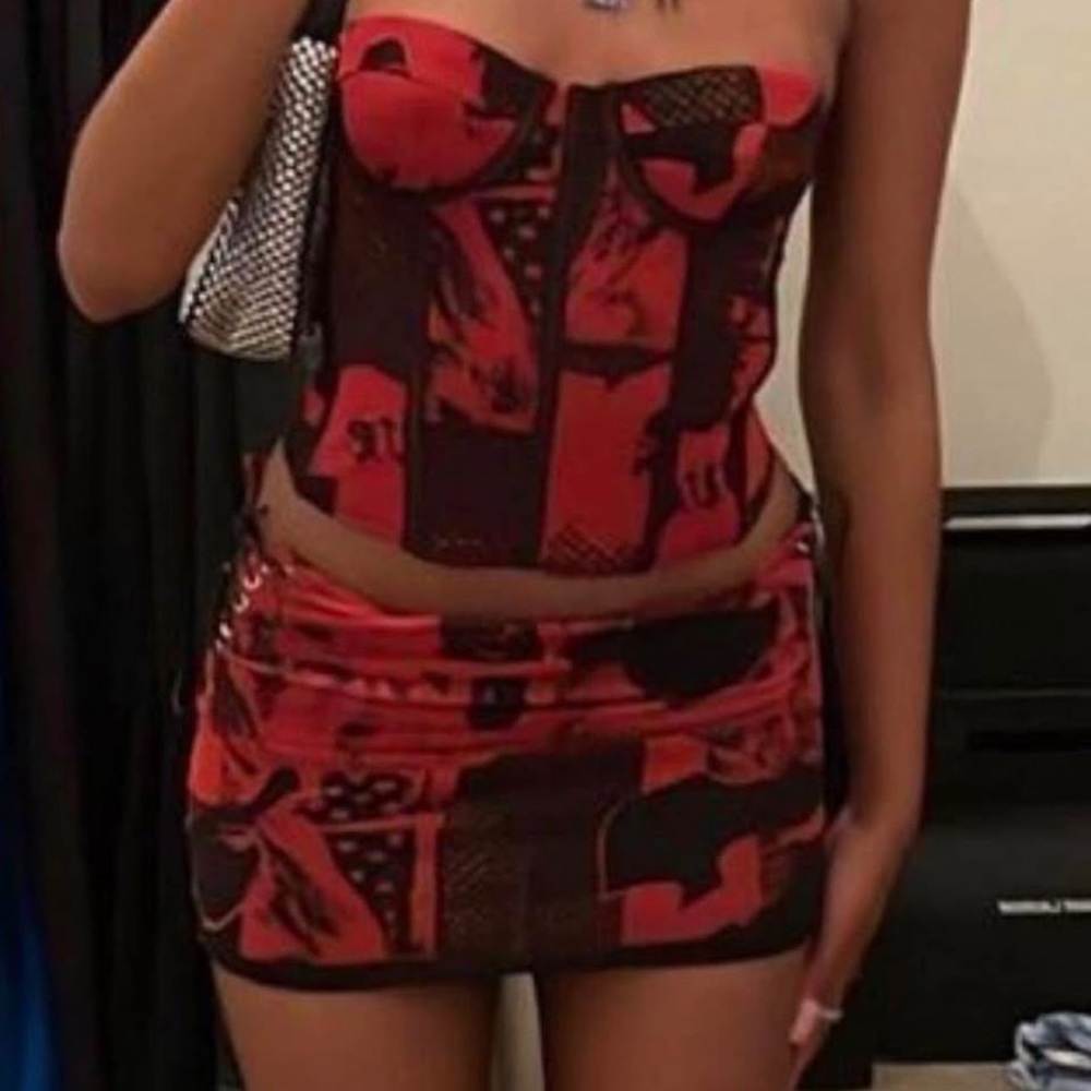 Edikted Red and Black Corset Top